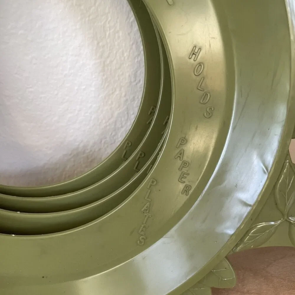 4 Vintage‎ SERVA-PLATE Plastic Paper Plate Holders GREEN Flower Picnic Camping